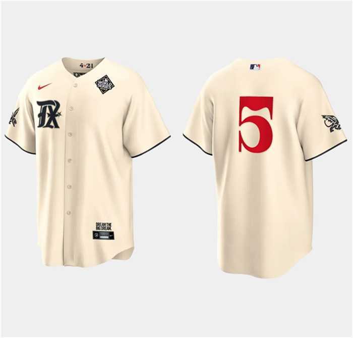 Men%27s Texas Rangers #5 Corey Seager Cream 2023 World Series City Connect Stitched Baseball Jersey Dzhi